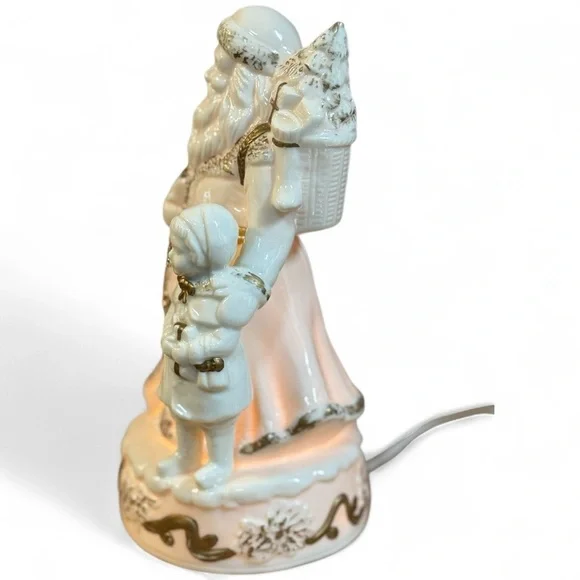 Vintage Light-Up Santa Claus with Child Christmas Figurine 9" Gold - Picture 4 of 7